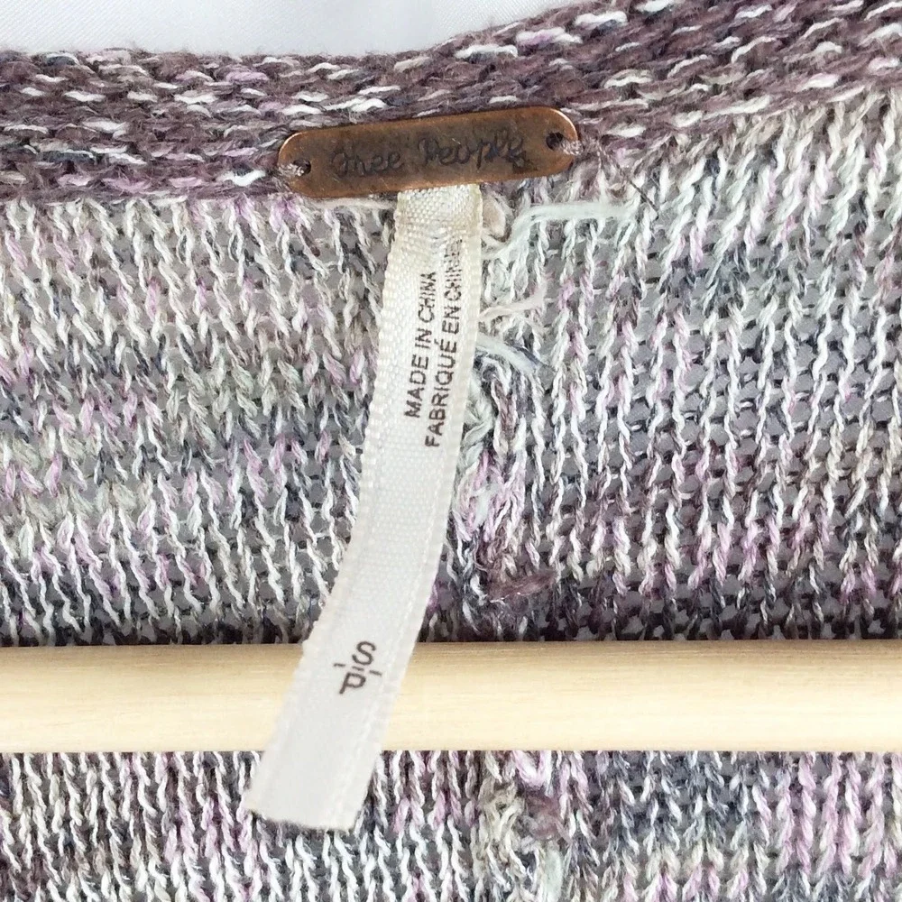 Free People The Big Trail Striped Poncho Sweater Size Small Pockets Linen Blend